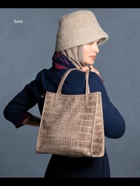 Eric Javits Taupe Croc-Embossed Tote